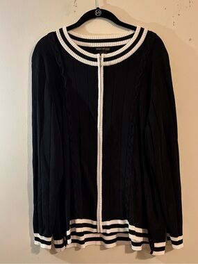 Grace Dane Lewis black zip cardigan sweater white striped trim women’s 2X